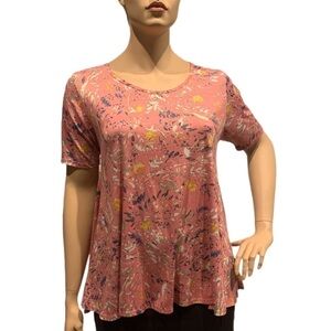 LulaRoe Simply Comfortable Tee Size XL Pink Blue White Splatter Pattern Popover